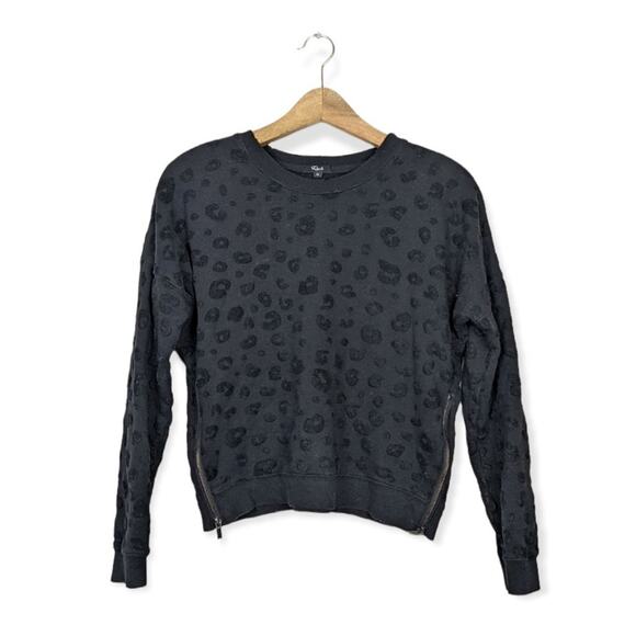 Rails Tops - Rails Marlo Black Flocked Leopard Crewneck Side Zip Sweatshirt Size XS